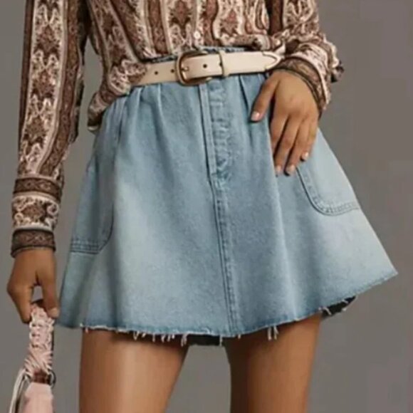 Pilcro Reworked Denim Skater Mini Skirt in Denim Light Size XXS NWT $98 - Picture 1 of 13